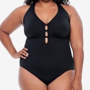 Lauren Ralph Lauren Plus Size Tummy-Control Shaping Plunge One-Piece Swimsuit